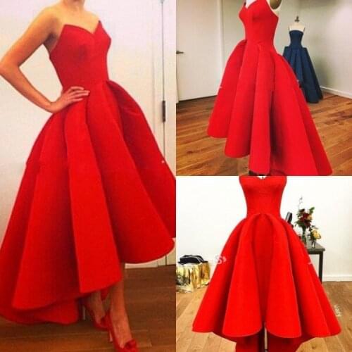 Vestidos New Sweetheart Puffy Satin Red Hi Low Summer Myriam Fares Party Celebrity Hot 2018 Gorgeous bridesmaid Dress