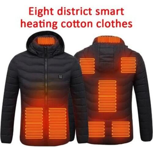 8 Areas Electric Heated Jackets Vest Cotton Outdoor Coat USB Heating Hooded Winter Thermal Warmer Jackets For Hiking Fishing