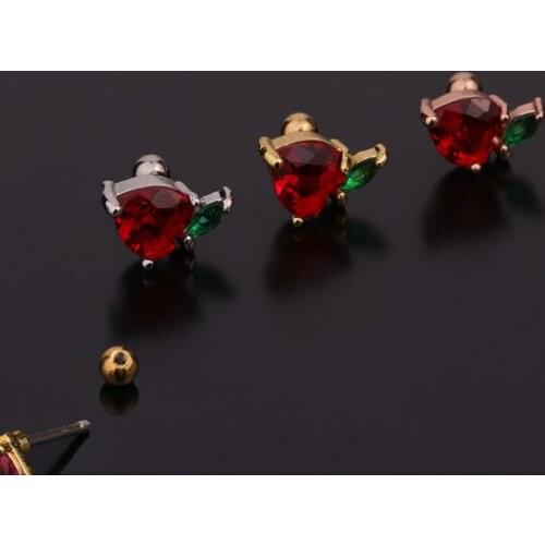 1 PCS Trendy Cute Little Red Apple Shape Mirco Pave CZ Ear Studs Cuff Earrings Small Color Zircon Helix Studs Ear Earrings