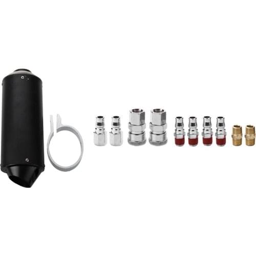 1x Motorcycle Racing Exhaust Muffler Silencer & 10Pcs 1/4 Inch BSP Air Line Hose Compressor Fitting Connector Coupler