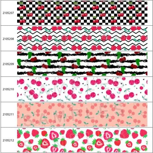 10yards Cherry Print Grosgrain Ribbon DIY Hair Accessory Bowknot Handmade Bag Decoration