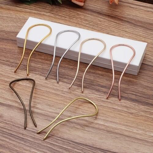 5pcs 100*3mm U Shape Hair Sticks Setting Arch Hair Fork 7 Colors Plated Copper Hair Pins Base For DIY Jewelry Making