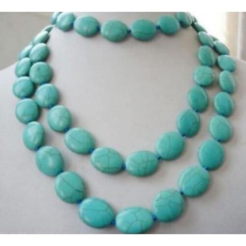 50'' 127cm Woman Fashion jewelry 16mm Light blue oval slice beads handmade long Necklace gift