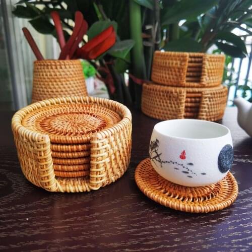 6 Pieces woven Set teacups Round Table Mat Heat Insulation Pad Box Bottom Holder Placemat bowls Dining Table Manteles