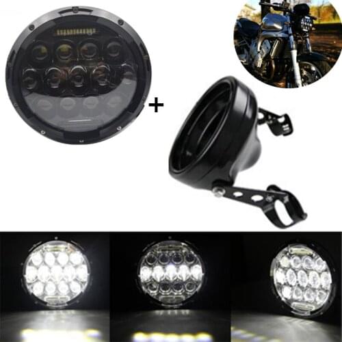 7 inch LED Headlight Moto H4 Projector DRL Halo Headlamp with 7 inch black Housing bucket Motorcycle Accessories
