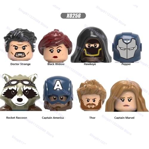 8pcs/lot Doctor Strange Black Widow Hawkeye Thor Pepper Building Blocks Bricks Superhero Dolls Action Figures Toys Children Gift