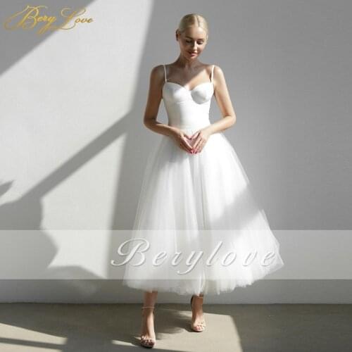 White A line Tulle Puffy Evening Dress Spaghetti Strap Sweetheart Tea Length homecoming dresses Elegant Tulle vestido de festa