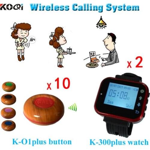 Service Caller System Call Bell Restaurant Wireless Waiter System 2pcs Watch Receivers+10pcs Call Buttons Free Shipping