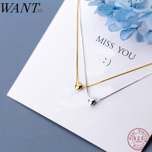 WANTME Real 100% 925 Sterling Silver Minimalist Glossy Mini Love Heart Pendant Necklace for Women Office Party Jewelry Teen Gift