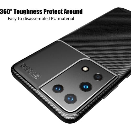 For Samsung Galaxy S21 Ultra Case Cover Soft Silicone Anti-knock Bumper Matte Carbon Fiber Phone Back Case For Samsung S21 Ultra