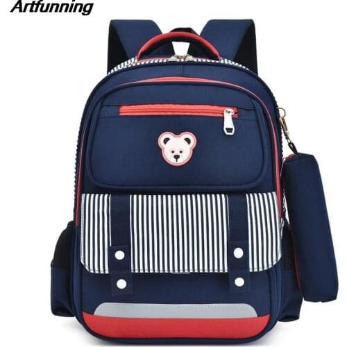 Artfunning Children Striped School Bag for Boys Girls Oxford backpack kids Fashion Bear schoolbag free Shipping