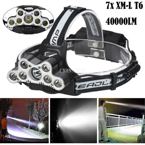DHL 20PCS 40000 LM 7X XM-L T6 LED Rechargeable Headlamp Headlight Travel Head Torch