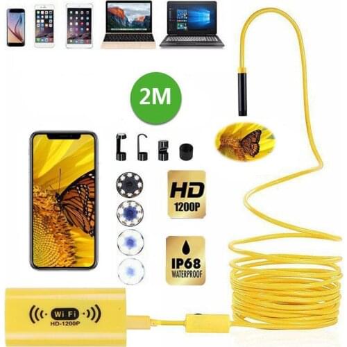 2M 5M 10M WIFI Endoscope Camera 8mm Lens HD1200P Hard Wire Wireless Waterproof Inspection Borescope for PC Android IOS Yellow