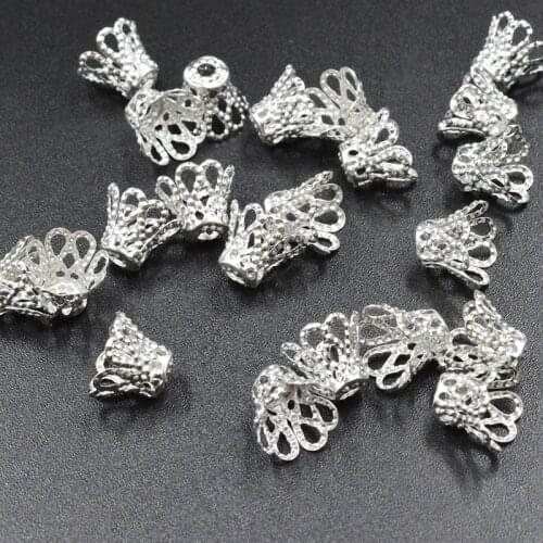 FLTMRH 50pcs 12*15mm silver color Gold Plater End Beads Caps Charms Wine Cla.er Metal Bead Caps Foelry Making