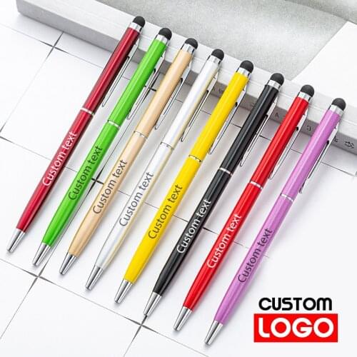 Custom Logo Metal Capacitive Pen Touch Screen Pen Wholesale Writing Gift Ballpoint Pen Lettering Engraved Name Office Stationery