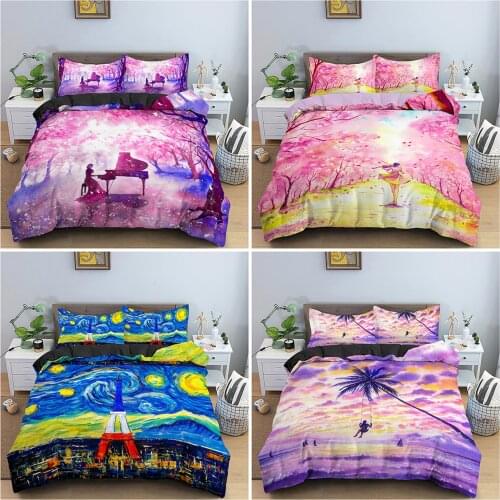 Watercolor Landscape Bedding Set Girls Duvet Cover Set Full Queen King Bed Cover Comforter Cover Pillowcases Bedclothes Bedroom