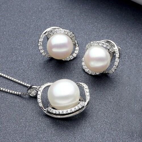 Sinya Natural pearl fine jewelry set include Earring Necklace in 925 Sterling silver pearl diameter 10-12mm 2019 new arrival