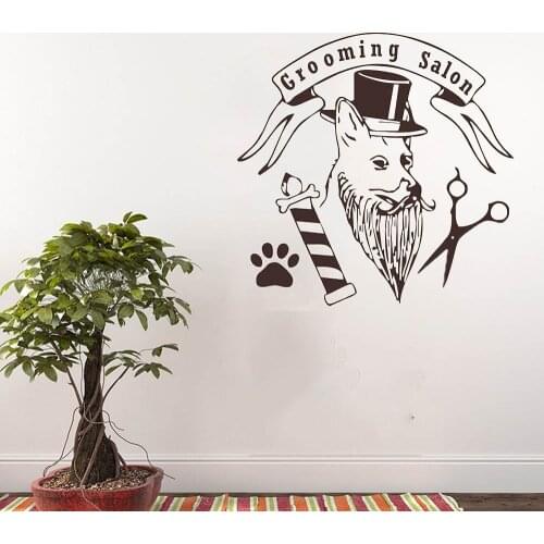 Beauty And Cute Pet Salon Wall Sticker Pet Salon Shop Decoration Pet Grooming Salon Dog With Hat Paw Scissors Decor Vinyl PH07