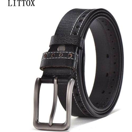 LITTOX Good mens belt luxury high quality cow genuine leather belts for men pin buckle fashion waist male