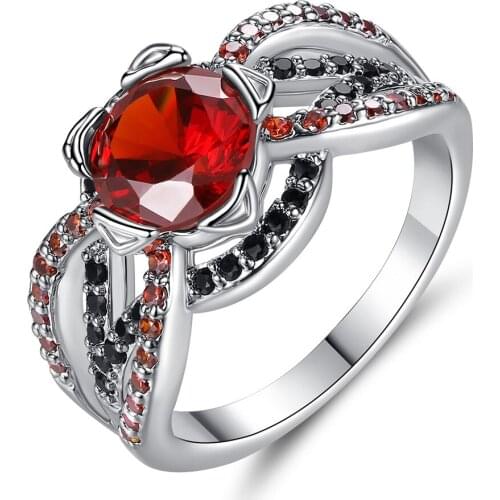 Fashion Ladies Red Temperament Magic Eye Cubic Zirconia Ring Party Wedding Jewelry Accessories Ring