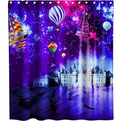 Ocean Hot Balloon Ship Castle Starry Night Theme Fabric Bathroom Decor Sets