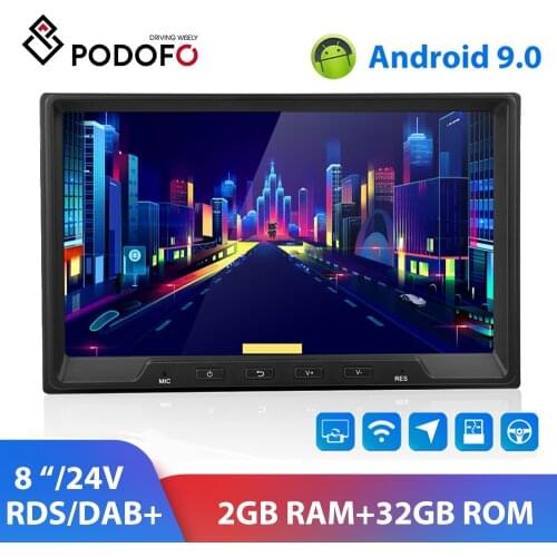 Podofo Android 9.0 2 din Car Radio Multimedia Player 8" 2 Din Carplay WIFI GPS RDS FM DAB+ 24V Truck Autoradio For Universal