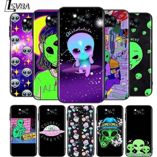 Cartoon Space Alien for Xiaomi Poco X3 NFC X2 M3 M2 F2 Pro C3 F1 A2 Lite A1 Mix3 Play Silicone Soft Black Phone Case