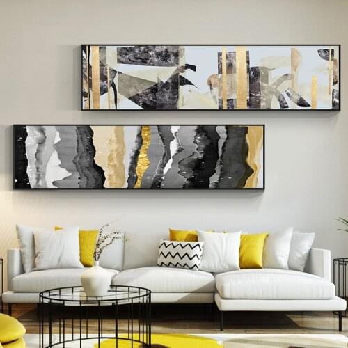 Fancy Abstract Geometric pattern Golden line flower Nordic Modern Decorative Pictures Canvas Wall Art Poster for room Paintings