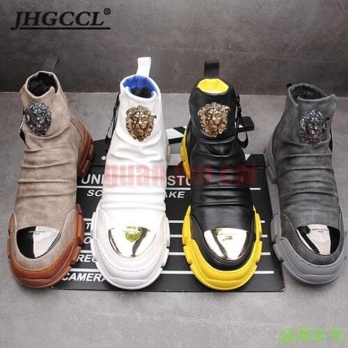 New brand designer mens shoes high quality leather loafers rivet shoes, high collar casual shoes, crease resistant leather