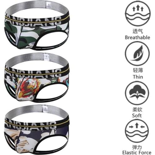 New WJ Mens G-string printed Camouflage Thong underwear Low-rise sexy underwear