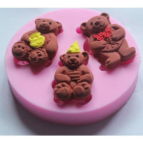 New 3 bears silicone fondant cake molds soap chocolate mould for the kitchen baking clay mould FM192