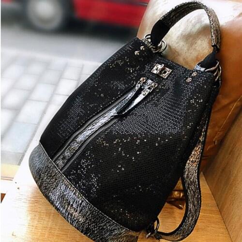 New Fashion Sequins Leather Laptop Backpack Women Female Personality Lock Anti Theft Bagpack Travel Mochila Feminina Back Pack