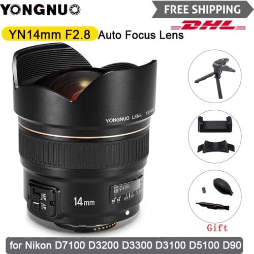 Yongnuo Lens 14mm F2.8 Auto Focus Lens Ultra-wide Angle Prime AF/MF Mount Lens for Nikon d5300 d3400 d3100 D850 D7500 Camera