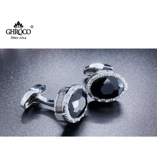 CHROCO Charming Oval Black Stone Men’s Cufflinks for French Cuff Dress Shirt Popular in European&American Great Gift for Him