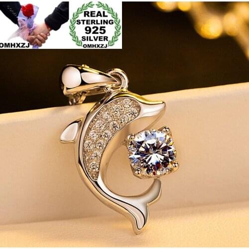 OMHXZJ Wholesale European Fashion Woman Girl Party Wedding Gift Dolphin Zircon S925 Sterling Silver Necklace Pendant Charm CA139