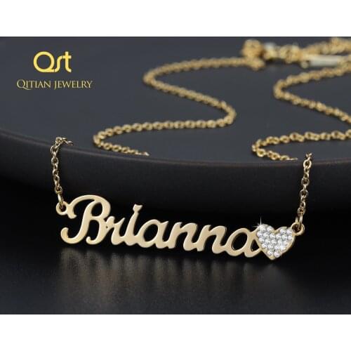 Customized Iced Out Heart Name Necklace&Pendant BlingBling Heart Stainless Steel Charm Nameplate Necklace Jewelry Women Gifts