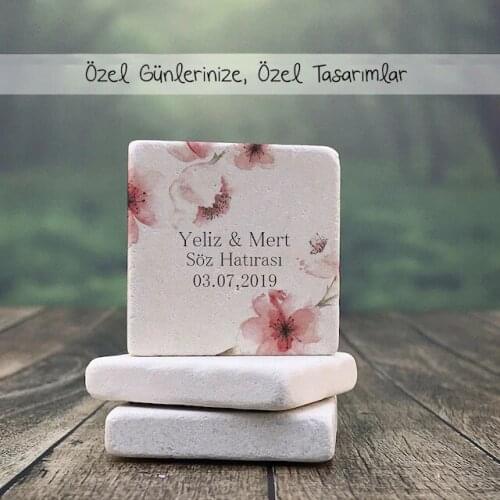Personalized Natural Stone Magnet - 30 Pcs-Floral Design 362095771