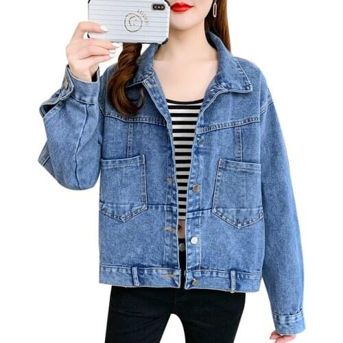 Casual Vintage Jeans Jacket Lady 2021 Spring New Womens Denim Coats Wash Thin Section Long-Sleeved Street Denim Overcoat Female