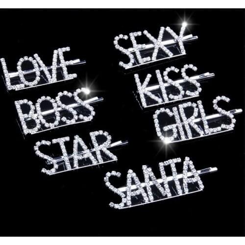 Princess Hair Accessories Hair Pins Crystal Rhinestone Letter Barrettes Hairwear for Women Kid Girls Gift