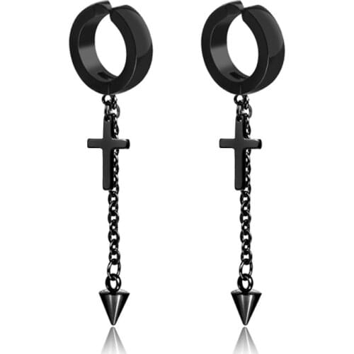 1Piece Punk Titanium Steel Ear Earrings For Men Women Cross Black No Pierced Fake Ear Circle New Pop Jewelry