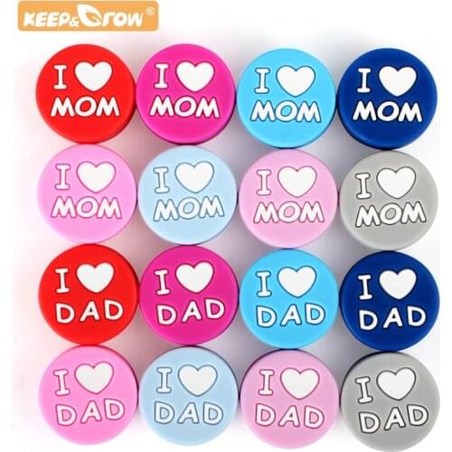 Silicone Bbay Chewing Teetheing I Love Mom/Dad Beads 10pcs DIY Pacifier Clips Food Grade Teether Bead Nurse Toys Necklace Making