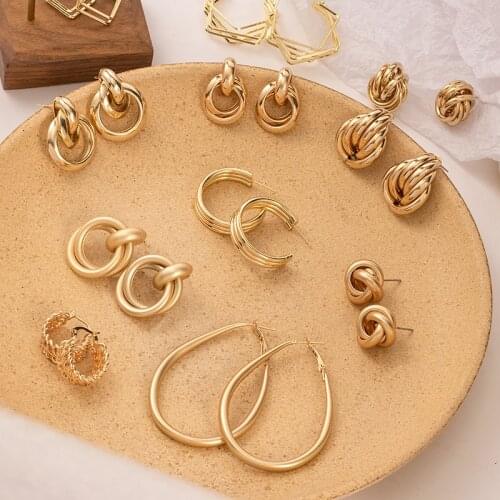 Vintage Matte Gold Earrings Fashion Womens Twisted Geometric Statement Dangling Earrings Jewelry 2020 Party Jewelry pendientes
