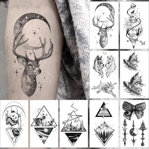 Waterproof Temporary Tattoo Sticker Small Moon Deer Star Mountain Flash Tatoo Forest Wrist Fake Tatto For Body Art Women Men