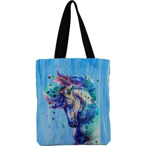 ZHBSLWT 3D Print Unicorn Design Beach Bags For Female Single Shoulder Shopping Bag Casual Women Canvas Tote Handbag Big Capacity