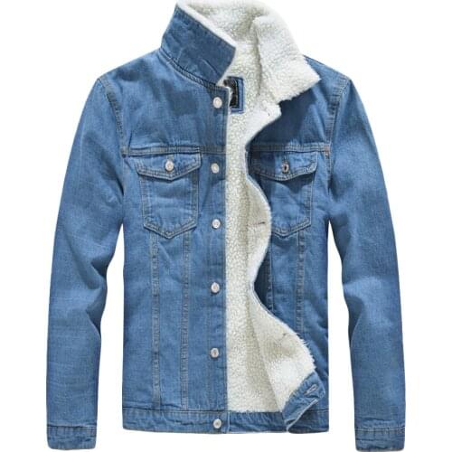 Winter Mens Trucker Denim Jacket Long Sleeve Fur Lined Vintage Thermal Warm Coat Male Outerwear Trucker Jacket Windproof Coats