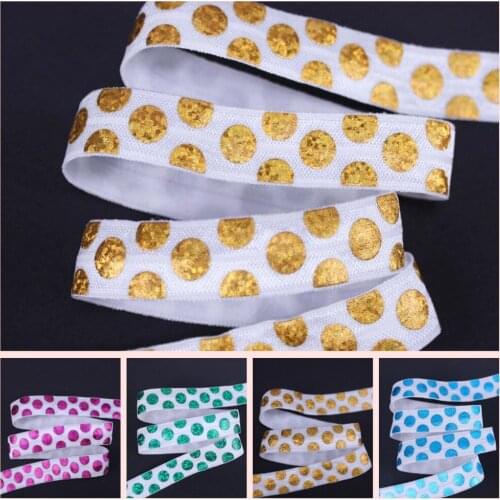 5/8'' gold hologram pink foil green hologram blue foil big dots FOE fold over elastic