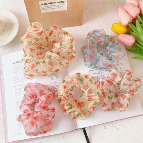 ZZIYEETTM Summer Chic Net Yarn Strawberry Hair Scrunchie Women Girls Mesh Ponytail Holder Hair Tie Rubber Band