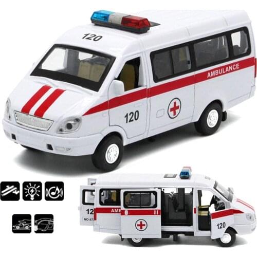 1/32 Diecast Ambulance Waggon Car Truck Pull Back Model with LED Sound Kids Toy