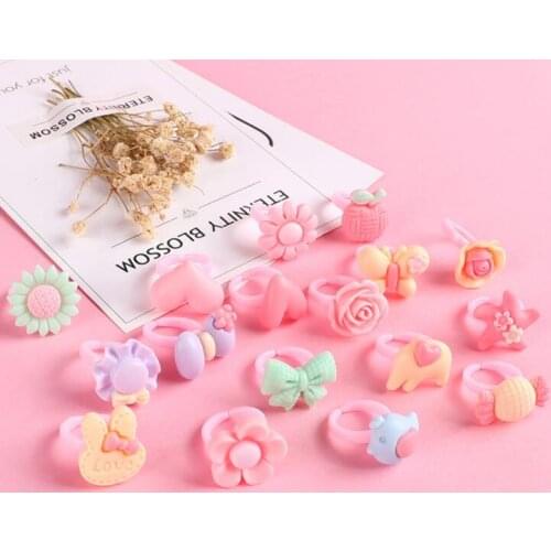 12pcs Ring For Children Jewelry Fashion Colored Multicolor Ring Cute Girls Gifts Lovely Fruit Scrub Animal Princess Suit Kinds