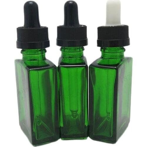 200pcs/lot 30ml Cobalt green flat square liquid glass dave dropper bottle 1oz child proof dropper bottle